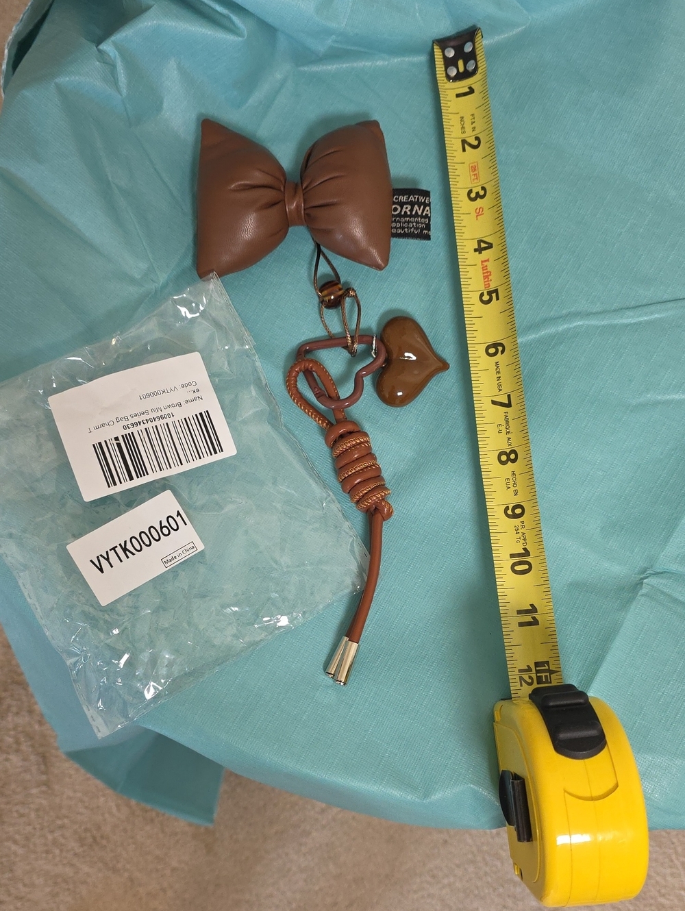 CreateWe Brown Bow & Heart Tassel Keychain Charm